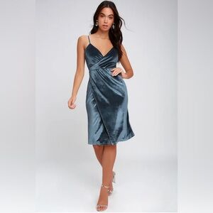 Lulus Size XS Honey Love Light Blue Velvet Bodycon Wrap Dress Romantic Cocktail